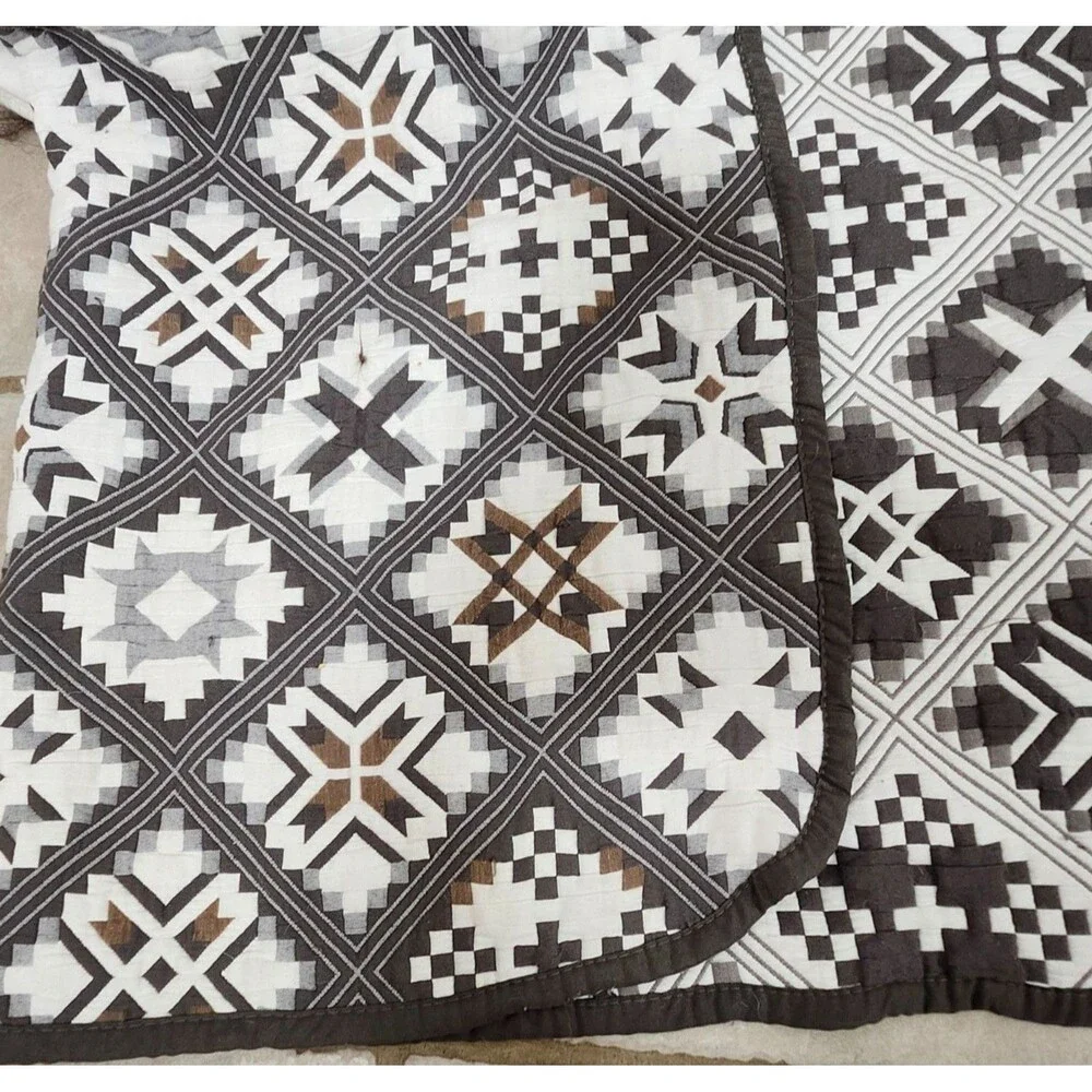 Tristan Patchwork Quilt Set Queen 3pc Charcoal Grey Cotton Blend - Dada Bedding